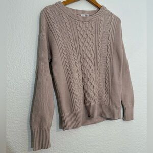 GAP Womens Cable Knit Sweater Size Small, Blush Pink Taupe, 100% Cotton Pullover